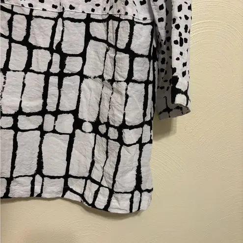 Ali Miles Black White Abstract Dot Grid Crinkle Tunic Top Women’s Large