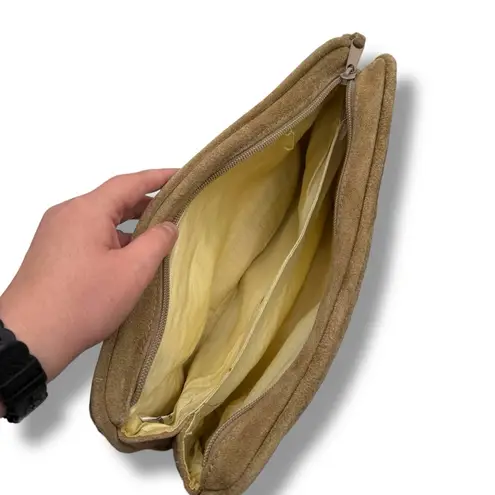 Michael Stevens Ltd. Leather Clutch Bag Tan Embossed Genuine Suede Tassel Accent