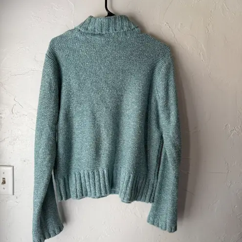 Crazy Horse Vintage Y2k Teal Cable Knit Turtleneck Sweater Academia Gilmore Girl Blue Size M