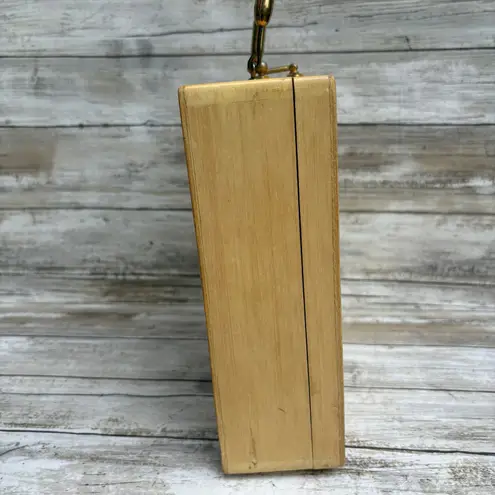 VTG Enid Collins of Texas Wooden Box Purse Bejeweled Flower Power Orange Artsy Brown