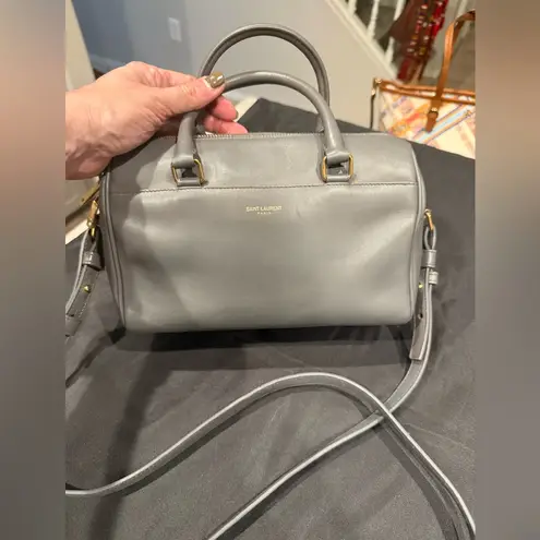 Saint Laurent Yves YSL Shoulder Handbag Classic Baby Duffle Gray Leather