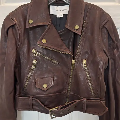 Veronica Beard NWT Marea Leather Moto Jacket in Brown Size 2