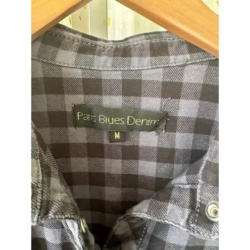 Paris Blues Denim Women's Gingham Button Down Drawstring Waist Shirt Dress M