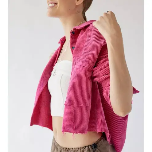 NWT Jolie & Joy Pink Corduroy Shacket Button Front Shirt Jacket Top Size Large