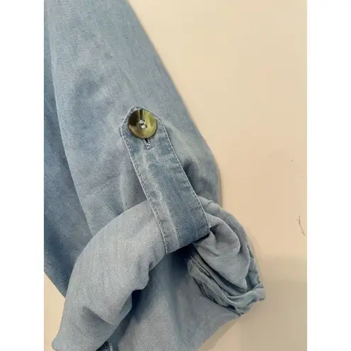 Blue Island Romper Shortalls Women's Chambray Button Up Sleeves M Resort Beach