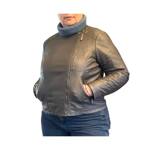 Bernardo Women's Gray Faux Leather Moto Jacket Zipper Pockets Size 1X Fits XL 14