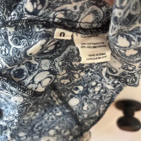 Ulla Johnson Nara Blouse Indigo Patchwork Printed Size 0 XS Statement Sleeves