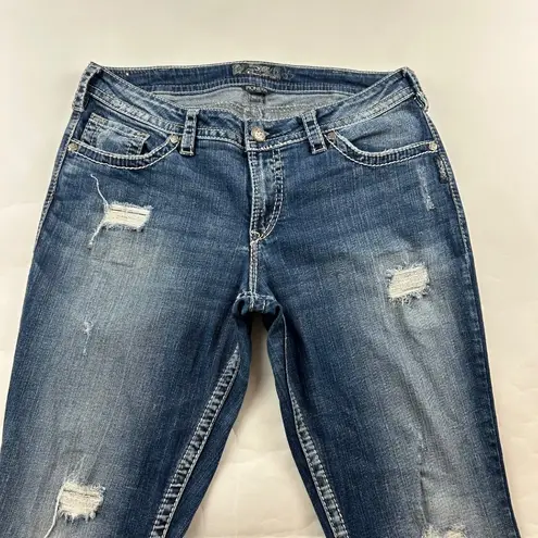 Silver Jeans LONG Dark Wash Distressed Denim Pioneer Boot Cut Jeans 16L