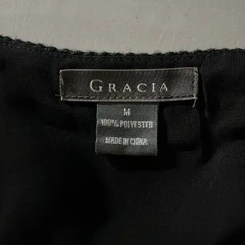 Gracia Size M Black Faux Leather - Chiffon Drape Moto Style Jacket Cardigan