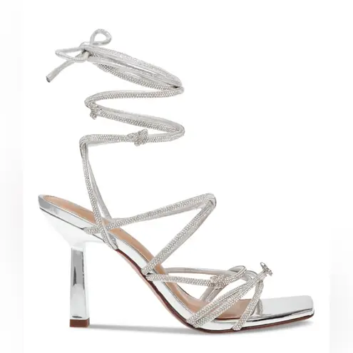 Wild Pair Eross Lace-Up High Heel Dress Sandals- Silver Bling- Size 8