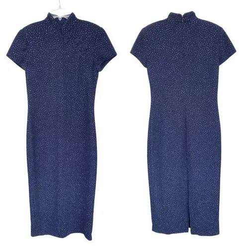 VINTAGE David Warren Midnight Blue Sparkly Mandarin Collar Full Length Dress Size 10