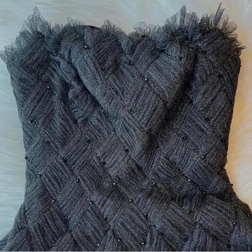 Tadashi Shoji black and silver corset strapless dress