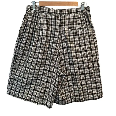 Bermuda Vintage Plaid Long High Waisted Mom Pleated Linen Cotton Blend  Shorts M