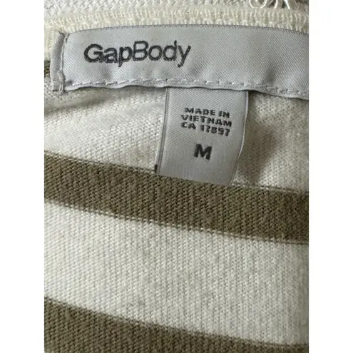 Gap Body White/Biege Striped 3/4 Sleeve 100% Cotton Tee, Medium Tan