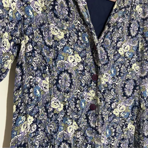 April Cornell Blue Purple Floral Paisley Long Sleeve V Neck Tunic Blouse Top Lrg Size L