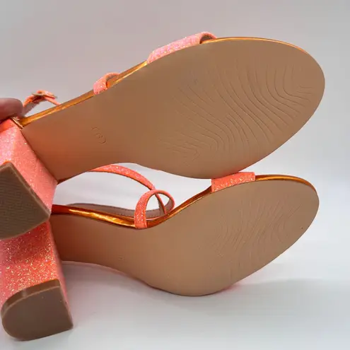 Allegra K Heeled Sandals Womens 6 Glitter Orange Strappy Criss Cross Ankle Strap