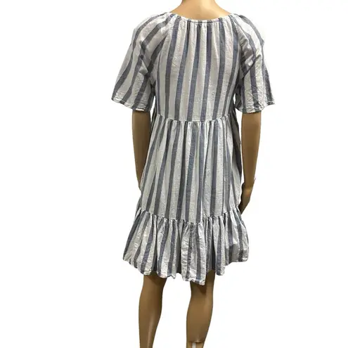 a.n.a  Polly Striped Blue White Short Sleeve Babydoll Tiered Dress Womens Small