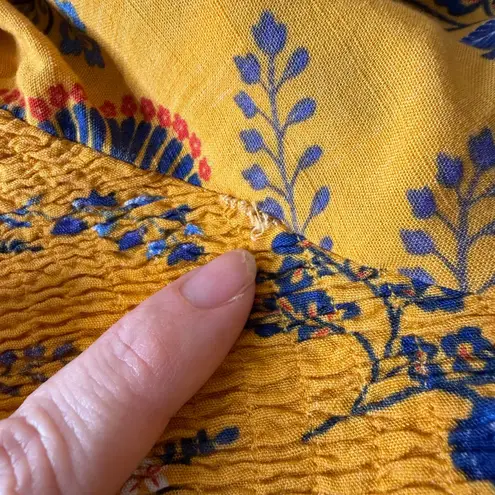 Avenue Smocked Floral Popover Tunic Top Size 26/28 Yellow Smocked Festival Boho