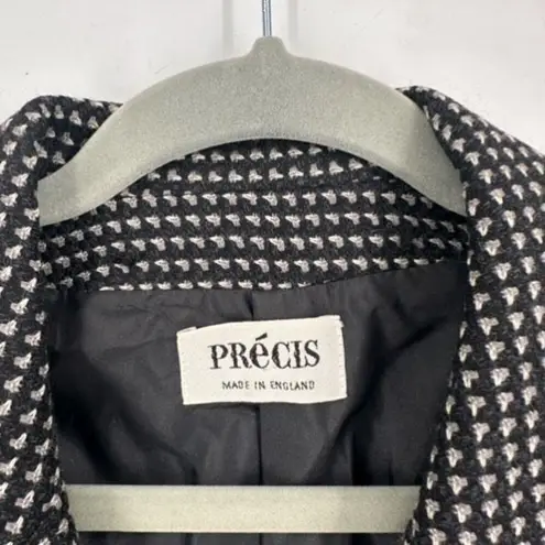 Vintage Precis Women's Houndstooth Double Breasted Blazer Jacket Black White 12