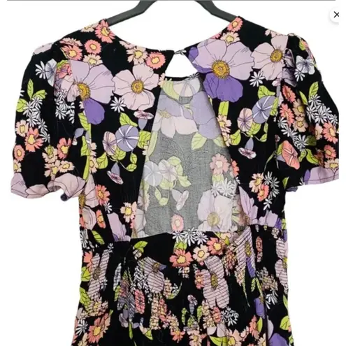 AFRM Women's Floral Cut Out Back Flutter Sleeve Bohemian Maxi Dress Size XS Black