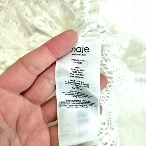 Maje Limba Open Knit High Neck Ruffle Crochet Lace Sweater Top Ecru Size 1