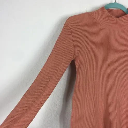 ZARA  Pink Ribbed Turtleneck Asymmetric Hem Mock Neck Sweater Small