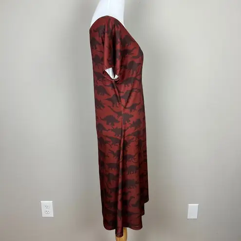 COWCOW Dress XL Brown Dinosaur Fit Flare Novelty Short Sleeve A