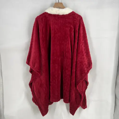 Charter Club Garnet Cozy Plush Wrap Robe Throw Red White Faux Fur Trim 50"x70"