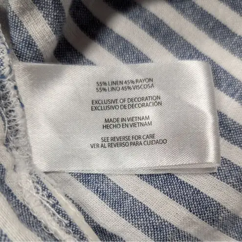 Orvis Linen Blend Womens XL Shirt Blue Striped Coastal Nautical Boat Beach