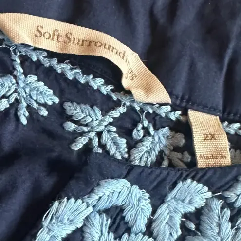 Soft Surroundings Navy Embroidered Tunic Mini Dress Short Sleeve Size 2X Women's