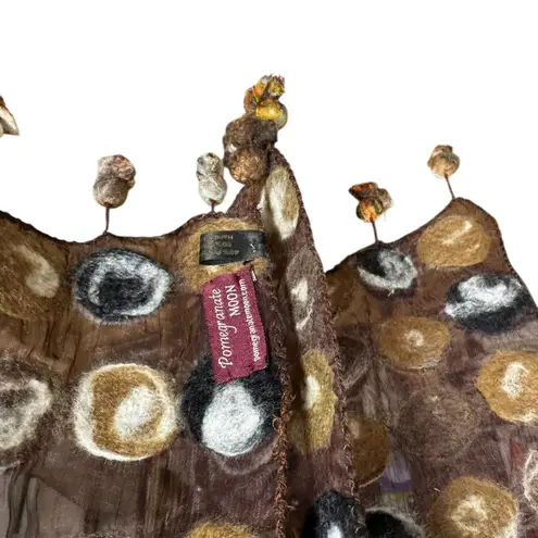 Pomegranate Moon Handcrafted Nuno Felted Wool & Chiffon Scarf — Tassel Fringe Brown