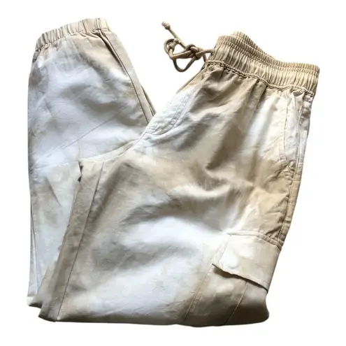Prómesa Promesa Beige White Tie Dye Cargo Jogger Pants Drawstring Women's Size Small