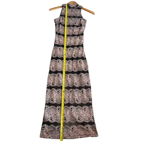 Privy Size S High Neck Lace Bodycon Maxi Dress Black Gold Special Occasion NYE