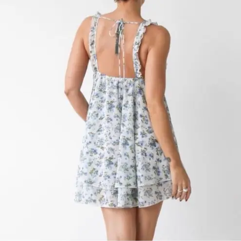 NWT Rumored Secret Garden Floral Boho Ruffle Tiered Babydoll Mini Dress Size M Blue Size M