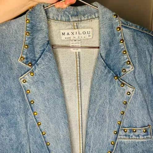 Vintage MAXILOU Light Wash Gold Studded Front Pockets Denim Jacket Size Medium