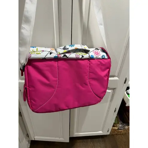 High Sierra Messenger Bag Floral Print Pink White Butterfly Laptop School Tote