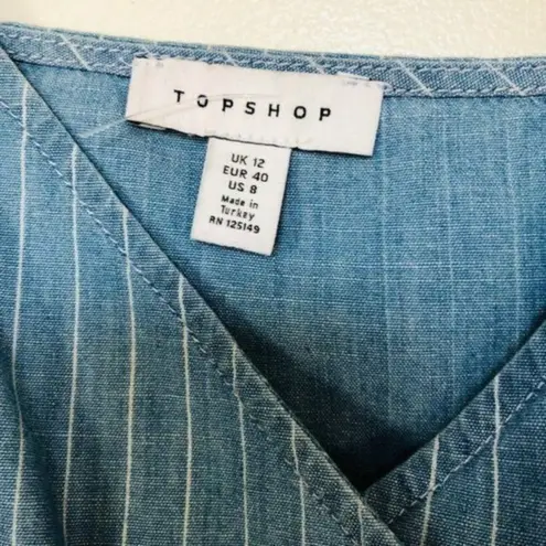 Topshop  Blue Jean Pin Stripe Fold Over Pearl Button Dress- Size 8