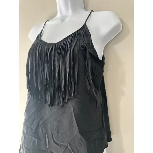 Rory Beca Black Silk Fringe Sleeveless Tank Top XS Women's Blouse