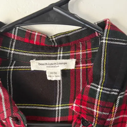 BeachLunchLounge Red Plaid Button Down Shirt Top Long Sleeve Medium Cabin Fall