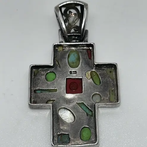 Handmade Vintage .925 Sterling Silver Cross,  Multi Gemstone Cross