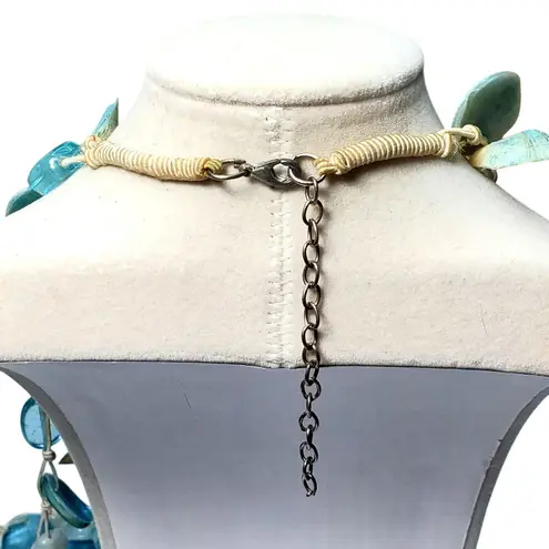 Blue Glass Bead Shell Multi Strand Necklace Extra Long 32" Beachy