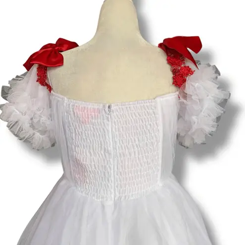 Sugar Thrillz Winter Rose White Tulle Coquette Dress Red Bows Valentine Babydoll Size M