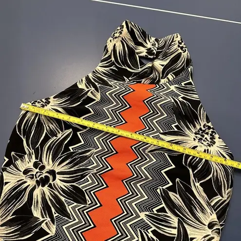 Milly Designer Floral Aesthetic Chevron Black / White / Orange Halter Dress Sz 4