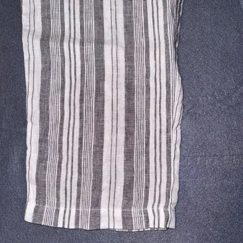 Garnet Hill Womens High Rise Gray White Striped Linen Casual Pants Pockets 14