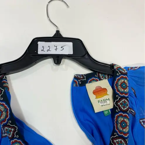 Farm Rio Anika Tiles Blue Maxi Dress Size XS