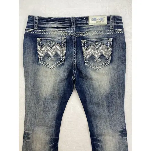 GRACE IN LA New jeans Womens sz 31 embellished pockets aztec lace denim bootcut