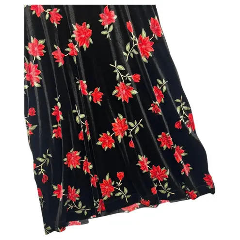 Draper James Dress Womens 2XL Black Red Floral Velvet Bubble Sleeve Cocktail