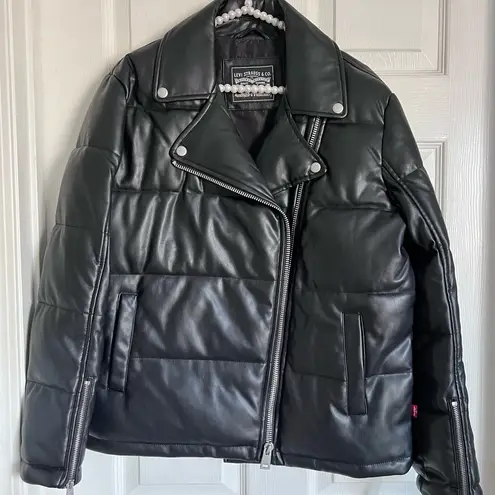 Levi's  Black Faux Leather Moto Puffer Jacket NWT small