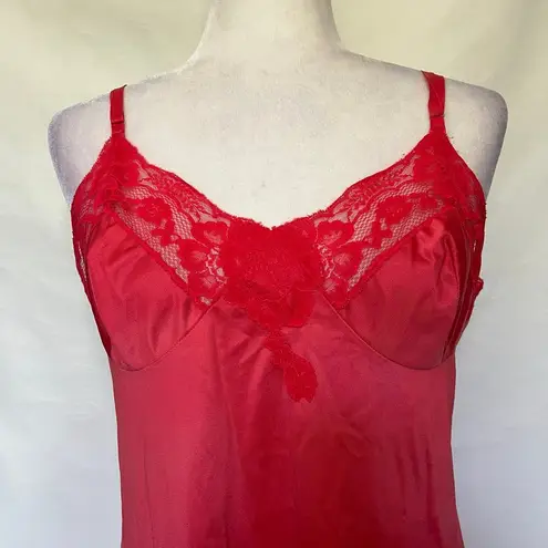 Vtg Kayser Full Slip Dress Sz 38 Bust Lace Coquette Babydoll USA 60s Y2K Pinup Red Size L