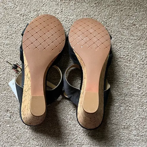 Isaac Mizrahi NWT Live “ Friend” Black 3” Wedge Cork Sandals, sz 8.5